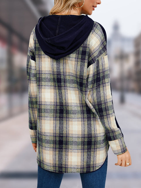 'Lireal' Split Colour Plaid Long Sleeve Hoodie - Celes Fashion